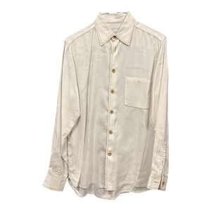 Martin Gordon 100% Linen Button-Down Shirt Cream Long Sleeve Size M H4